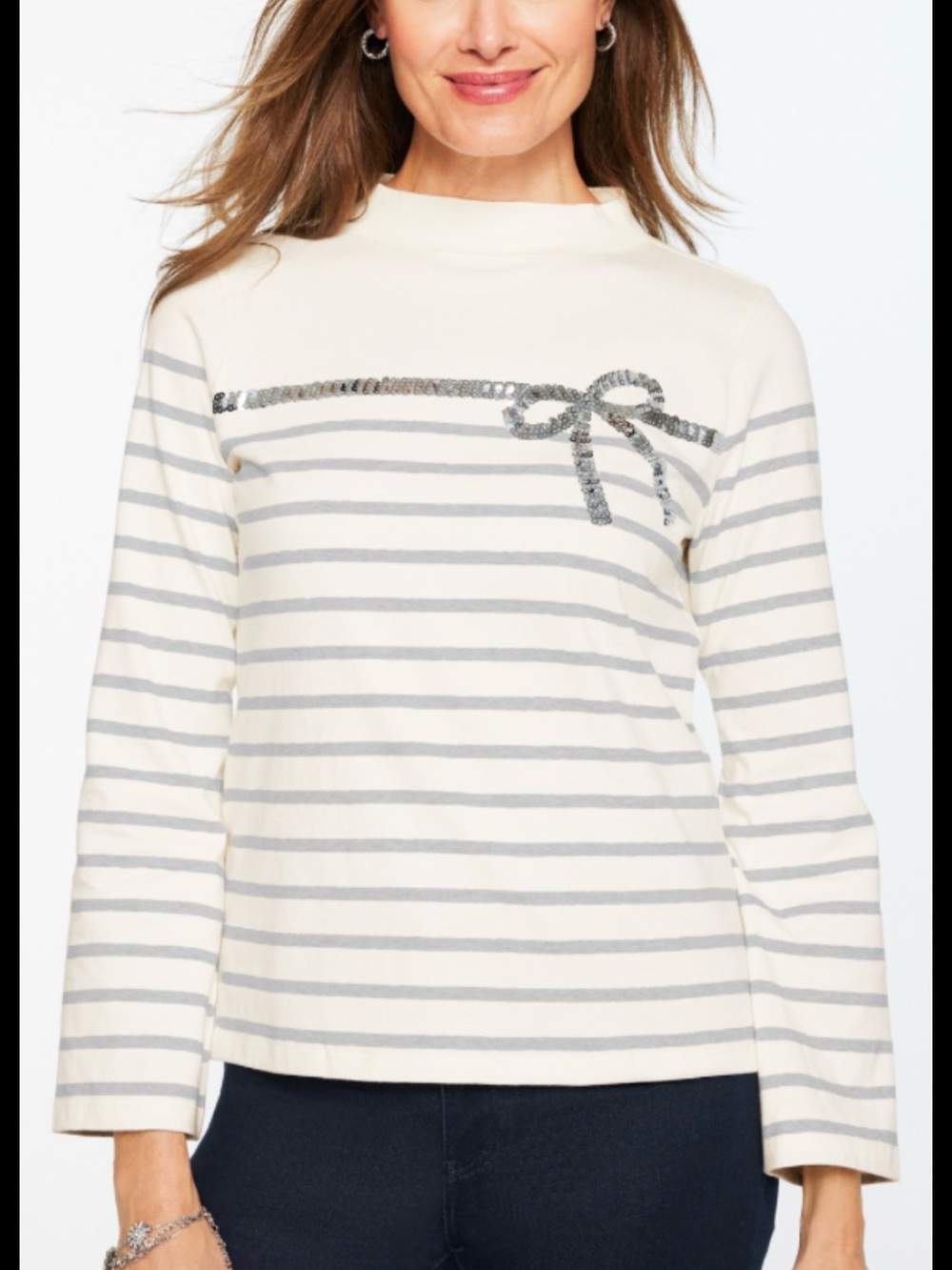 NWT Talbots sequin stripe ribbon top, large